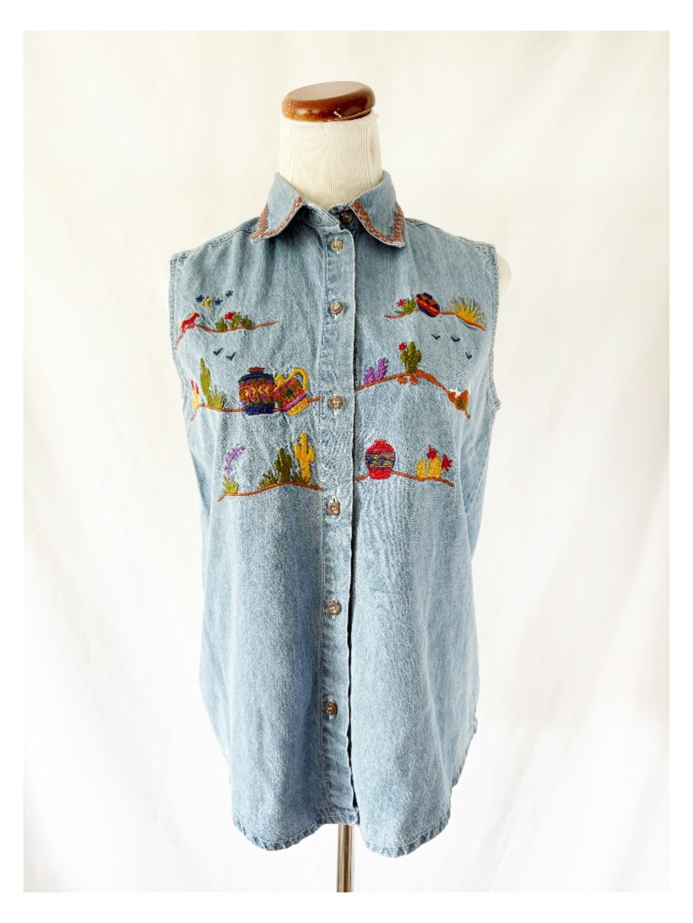 Vintage western embroidered denim tank tagged ladies medium southwestern top